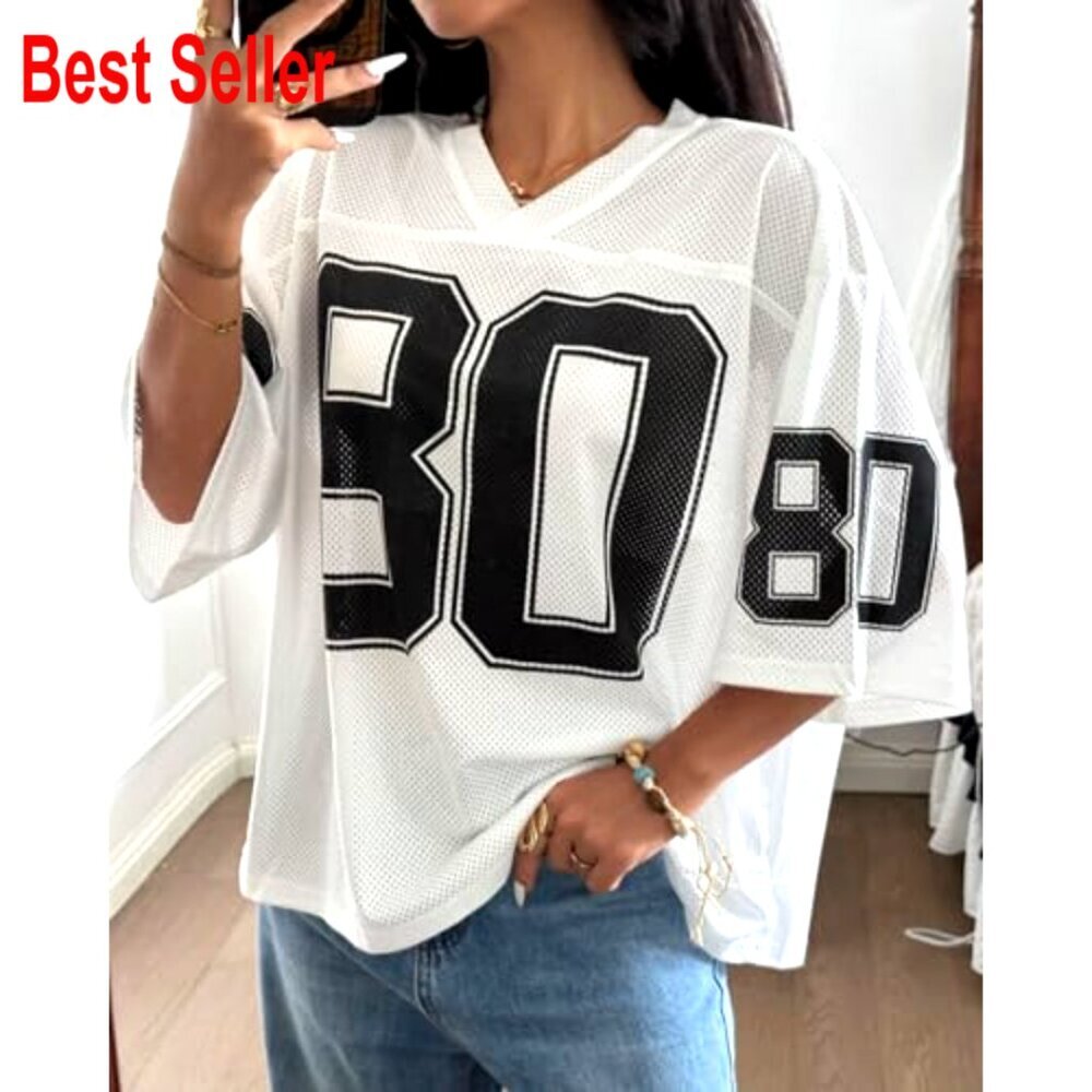 Oversized Graphic Tee Y2K Streetwear Jersey Top Drop Shoulder Summer Casual - Picture 2 of 7